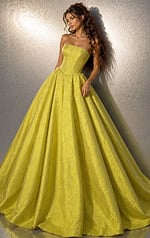 yellow jacquard strapless sweetheart ball gown