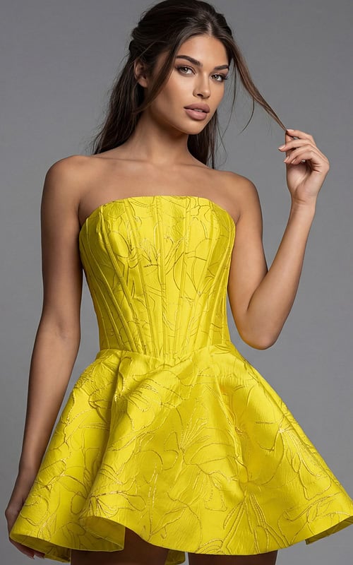yellow corset bodice fit and flare dress 51709