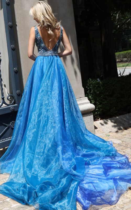 backless blue a line dress 51775