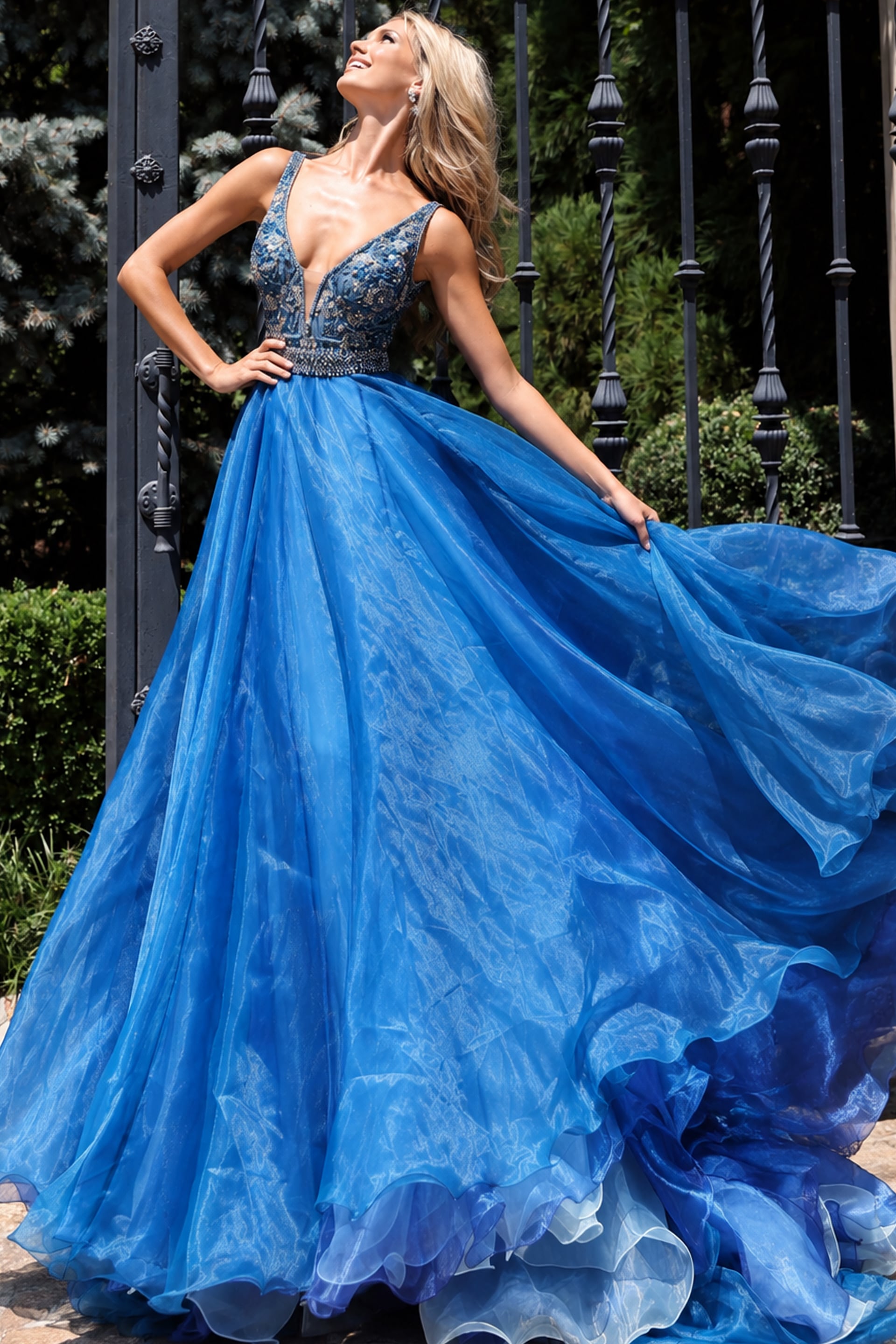 blue a line beaded dress 51775