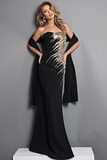 black mermaid long dress with strapless gold sequin embroidery
