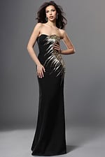 black mermaid long dress with strapless gold sequin embroidery