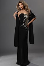 black mermaid long dress with strapless gold sequin embroidery