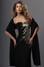 black mermaid long dress with strapless gold sequin embroidery