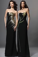 black mermaid long dress with strapless gold sequin embroidery