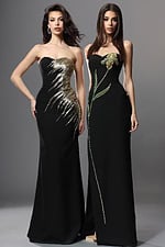 black mermaid long dress with strapless gold sequin embroidery