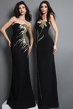 black mermaid long dress with strapless gold sequin embroidery