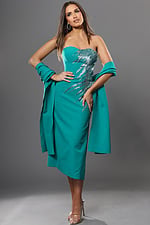 teal sheath midi dress with strapless sweetheart sequin embellished