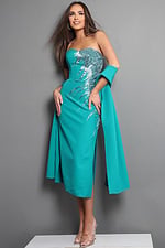 teal sheath midi dress with strapless sweetheart sequin embellished