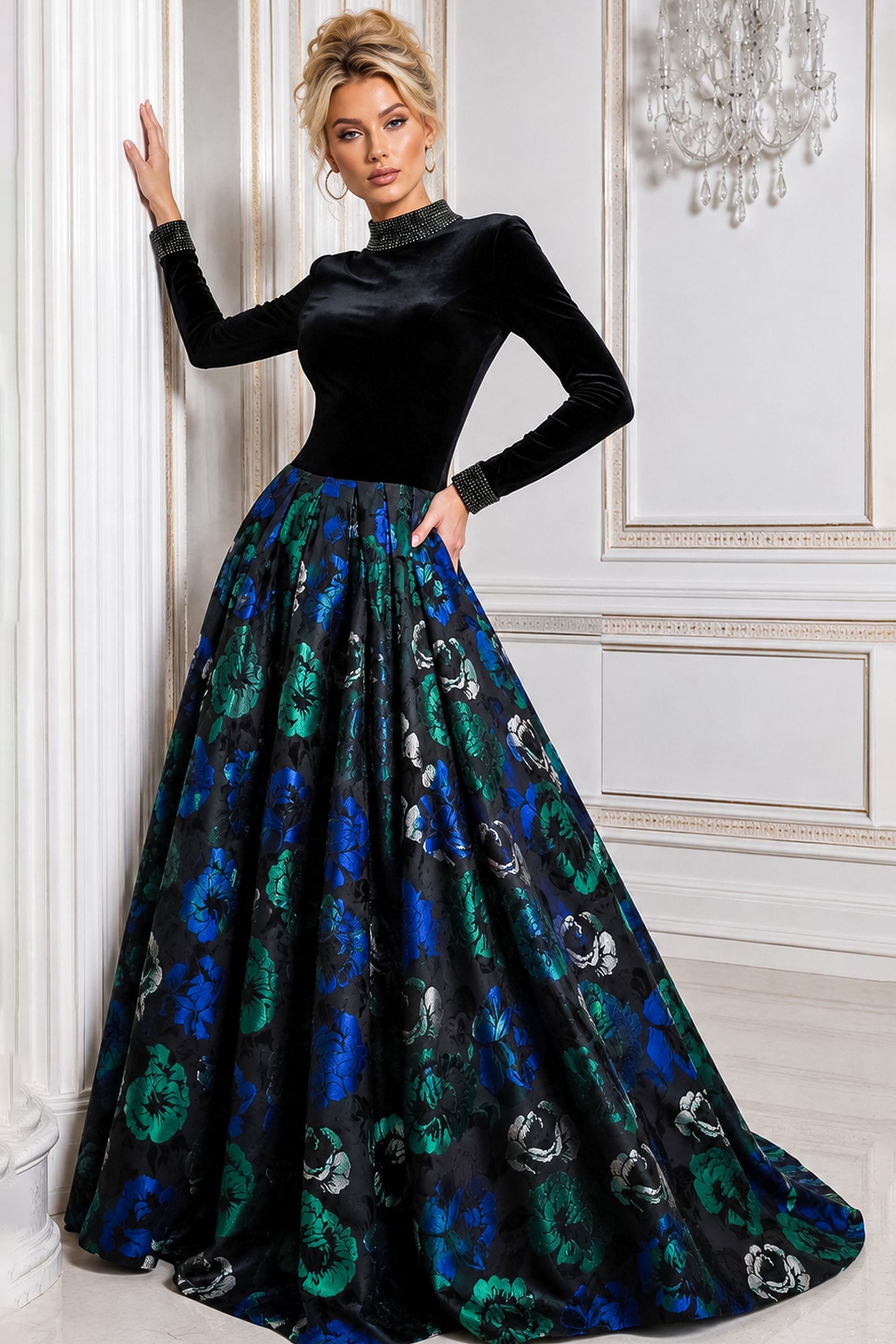 long sleeves floral skirt dress 51940
