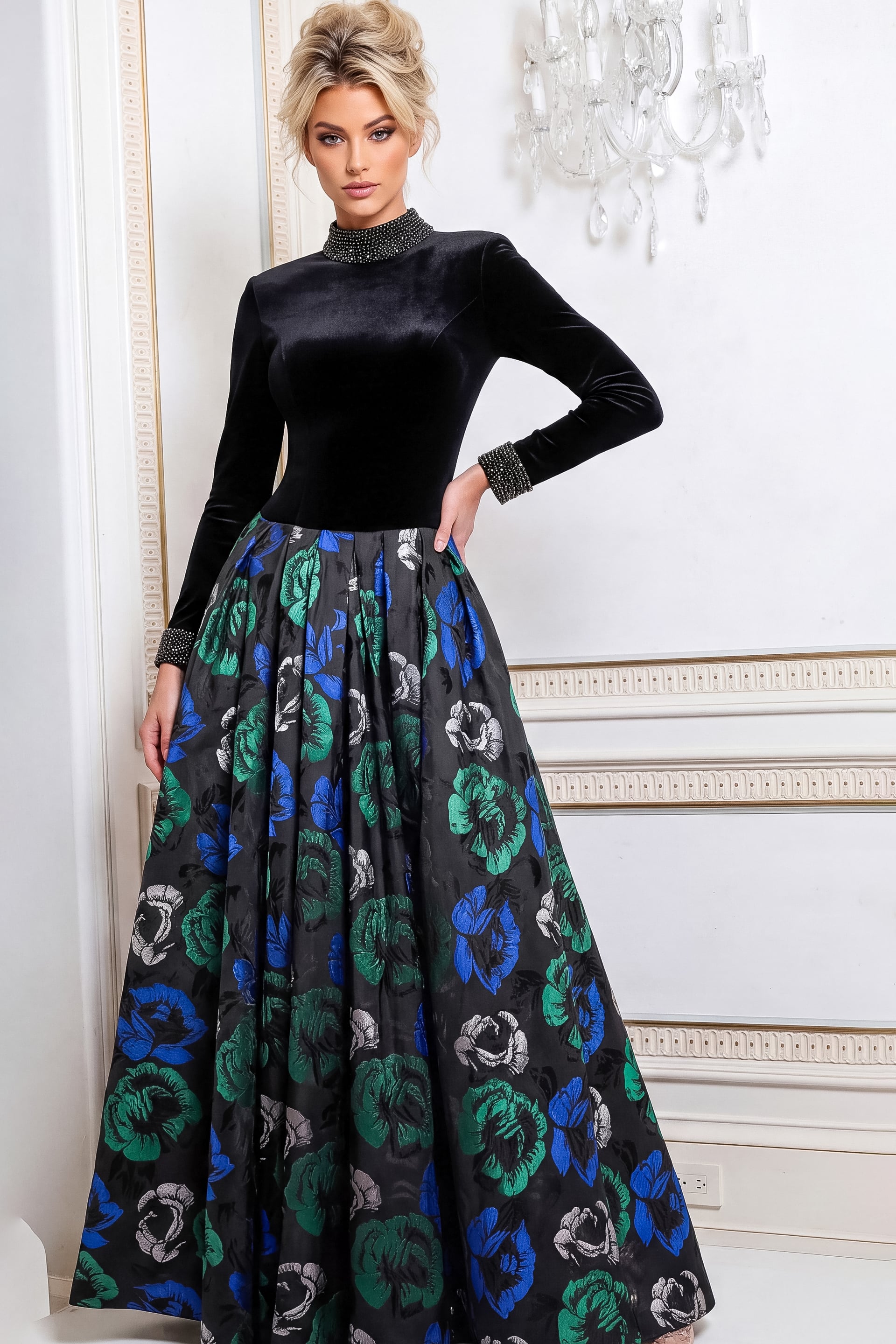 high neck long sleeves dress 51940