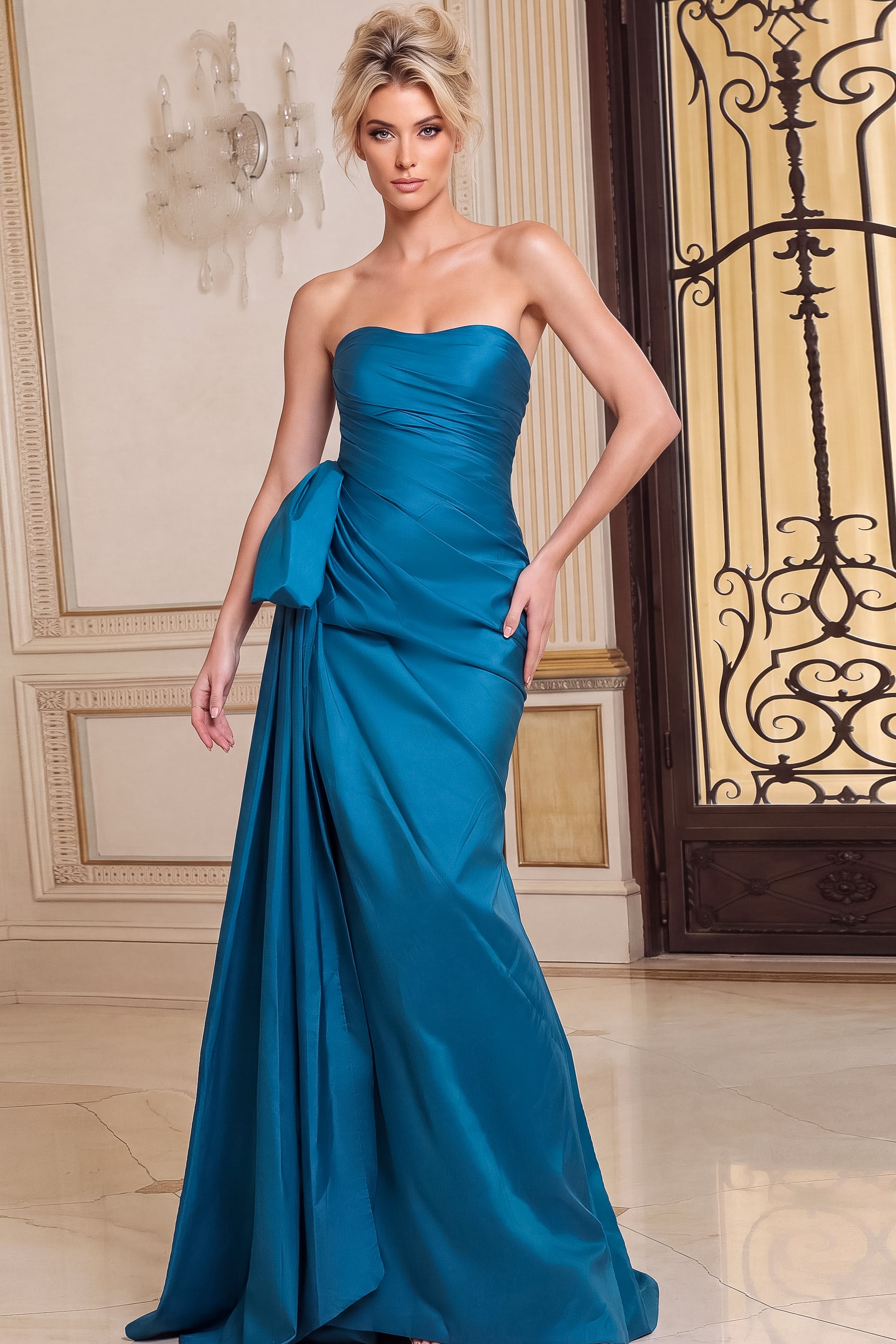 strapless teal ruched bodice dress 51978