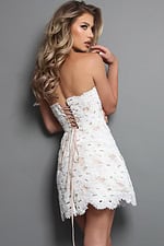 white lace strapless mini dress