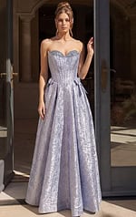 fitted sequin prom dress front view with spaghetti straps and deep v neckline