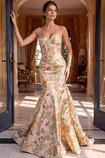 Structured bodice floral formal dress