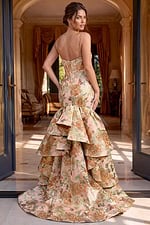 Floral evening gown with dramatic train