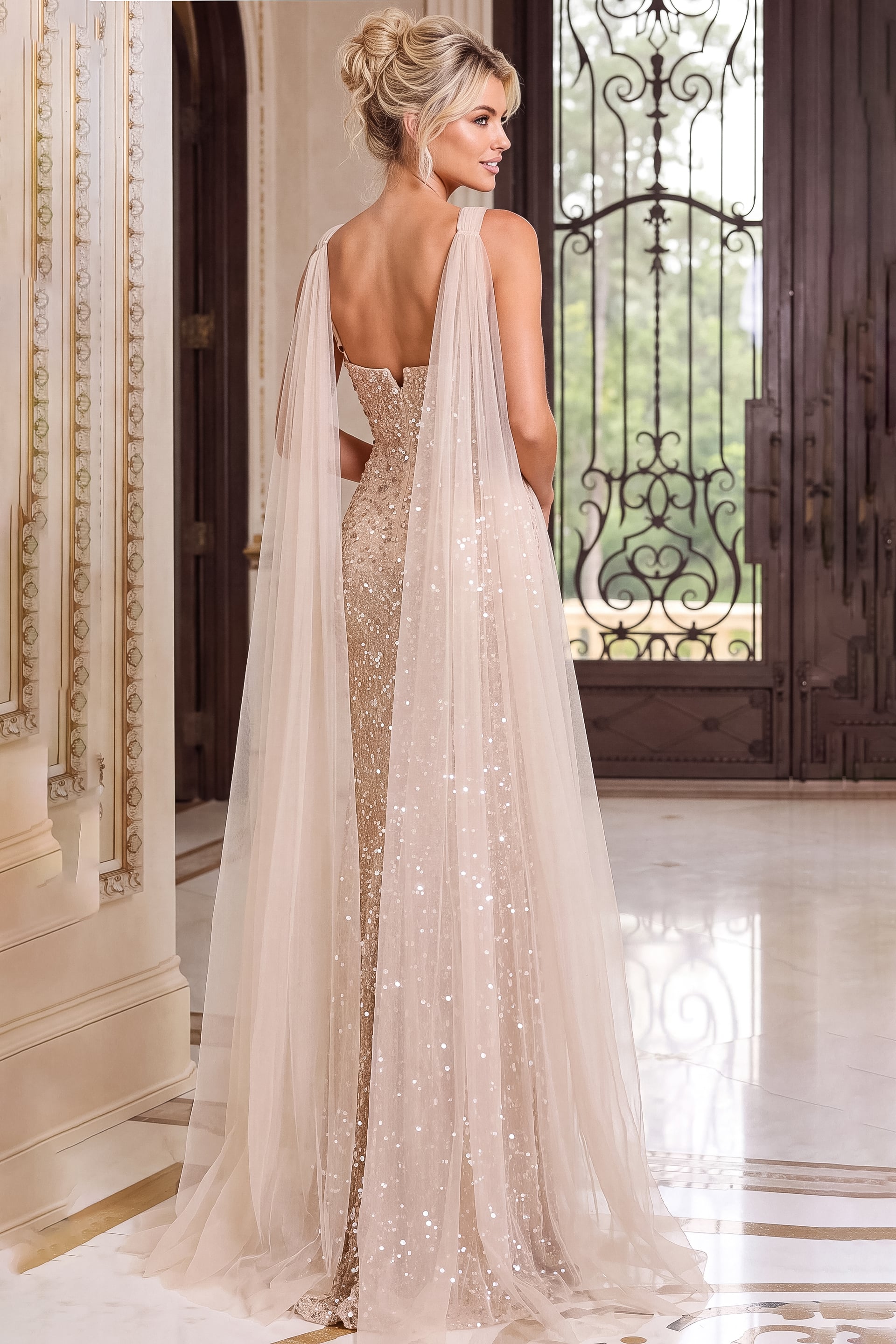 back of beaded dress with tulle fabric 52196