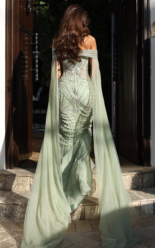 back of green embellished dress 52207