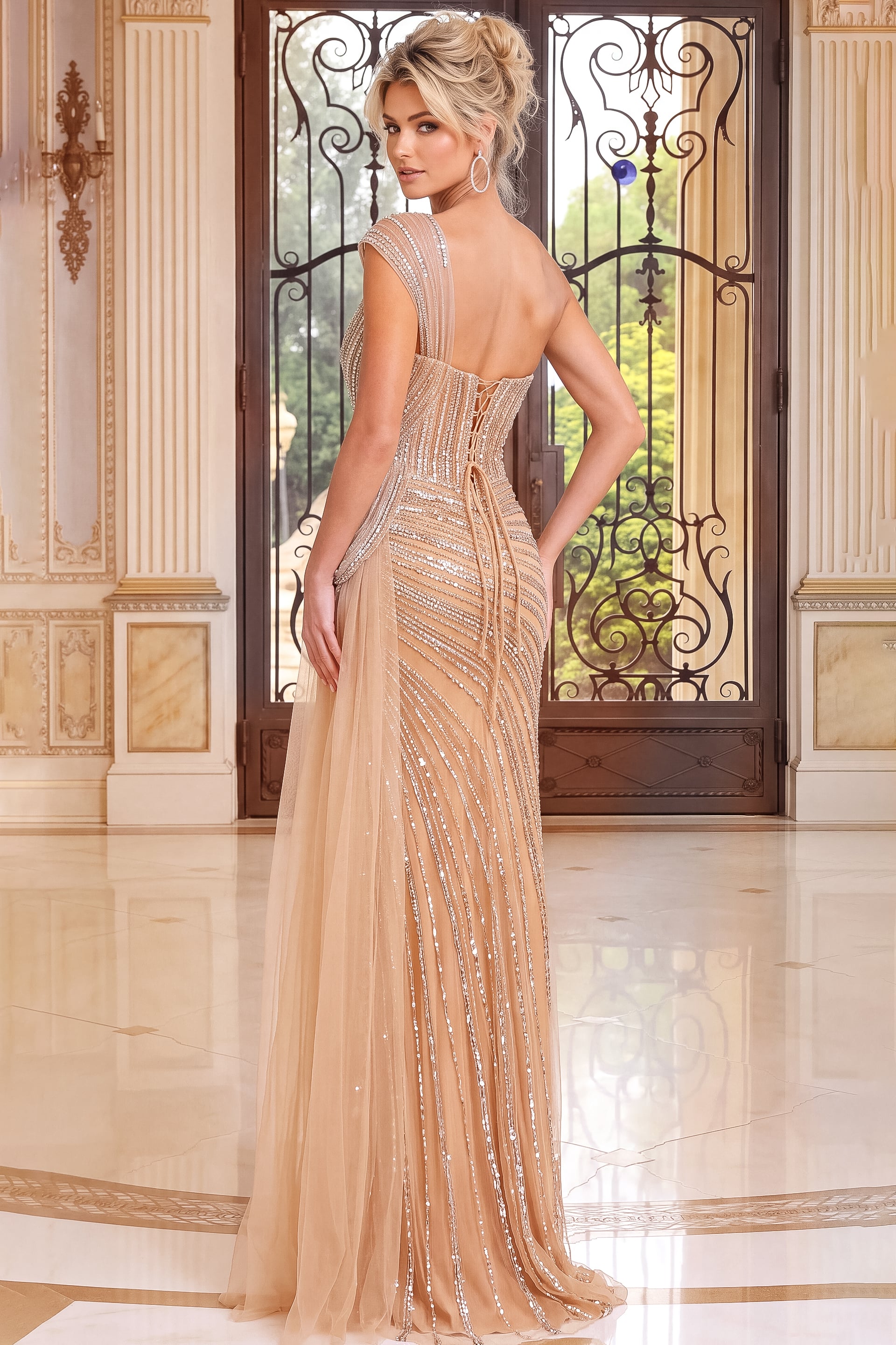 open back embellished dress 5223