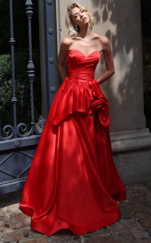 strapless ruched boidce red a line dress 52268