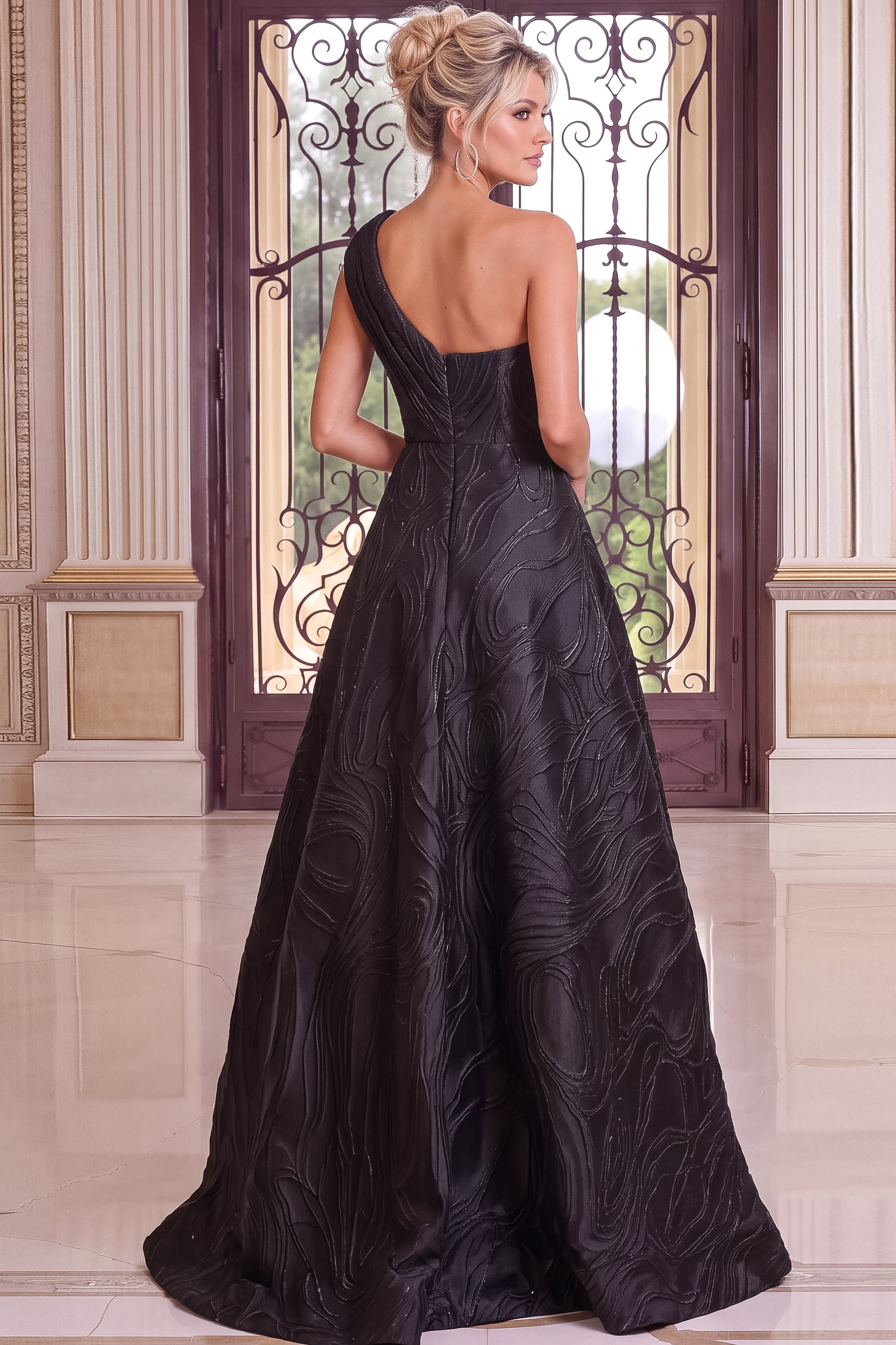 back of one shoulder a line dress 52358