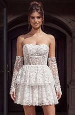 a-line formal dress front view with glossy fabric and refined design
