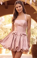 glamorous prom dress front view with sparkling details and high slit