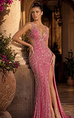 sexy cut out out pink beaded dress 52442