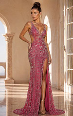 pink high slit beaded dress 52442