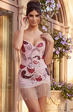 elegant evening gown rear view with zipper closure and floral details