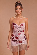 Floral beaded strapless mini dress