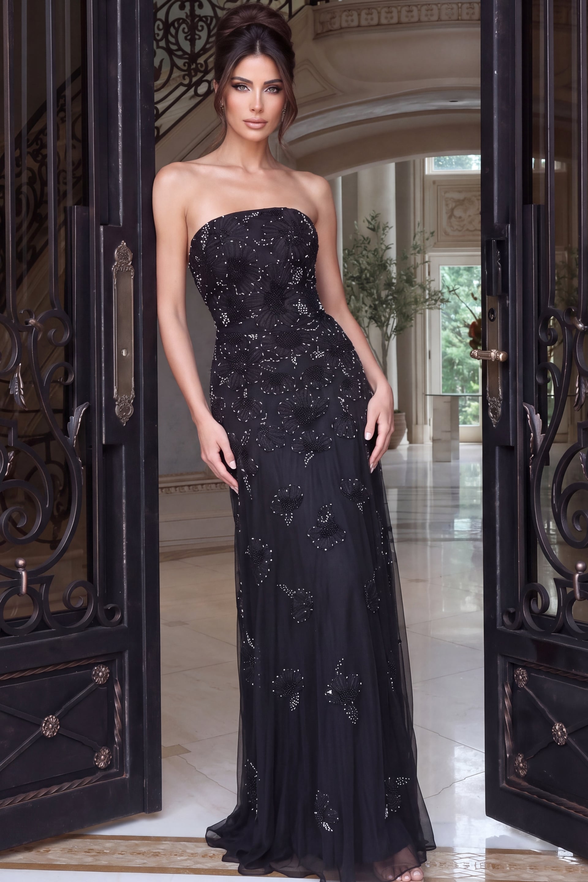 black beaded strapless dress 52510