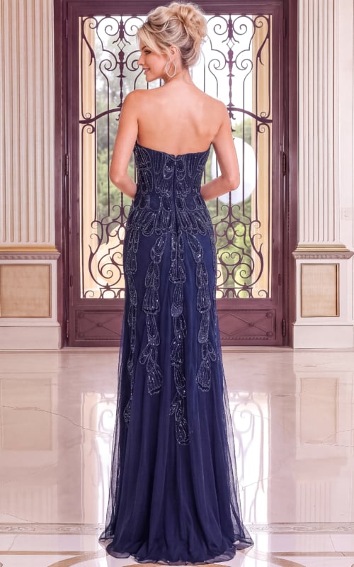 back of strapless navy dress 52511