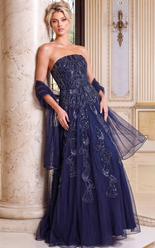 Strapless Beaded Column Gown 52511