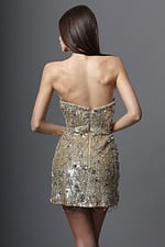gold bodycon mini dress with spaghetti strap sequin beaded chain