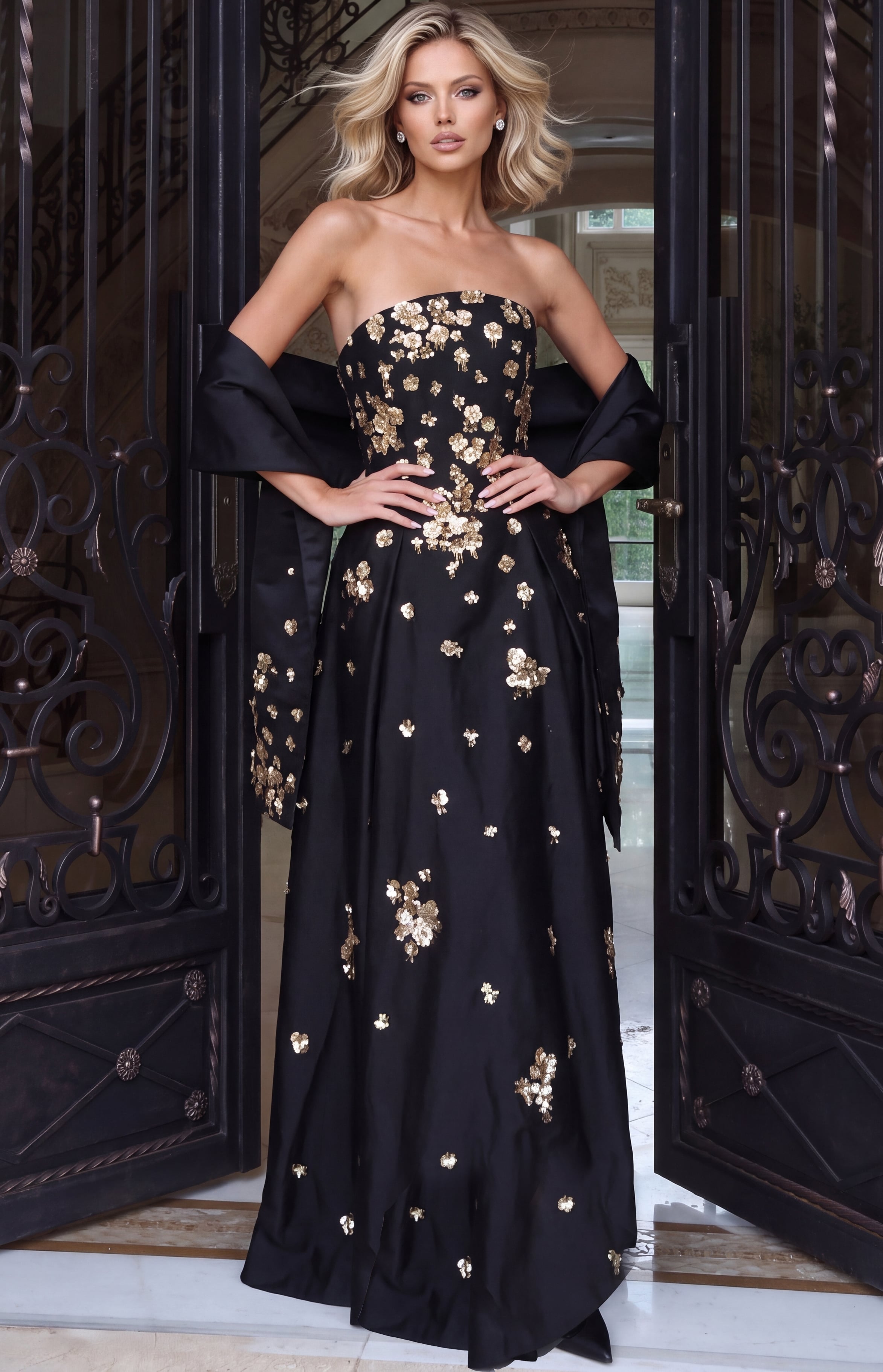 strapless black dress with matching shawl 52552