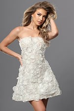 3d floral appliqué strapless mini dress