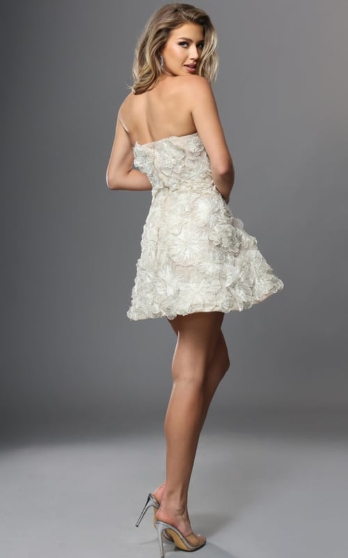 3d floral appliqué strapless mini dress