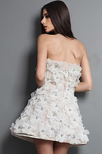 white 3d floral strapless sweetheart mini dress