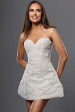 strapless rose appliqué mini dress