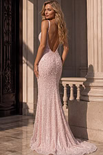 backless long pink dress with pearl details 52670