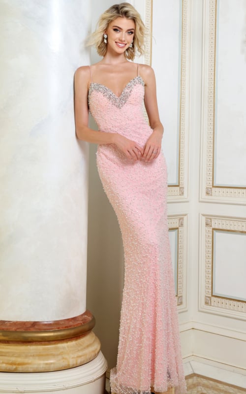 pink v neckline fitted bodice pink dress 52671