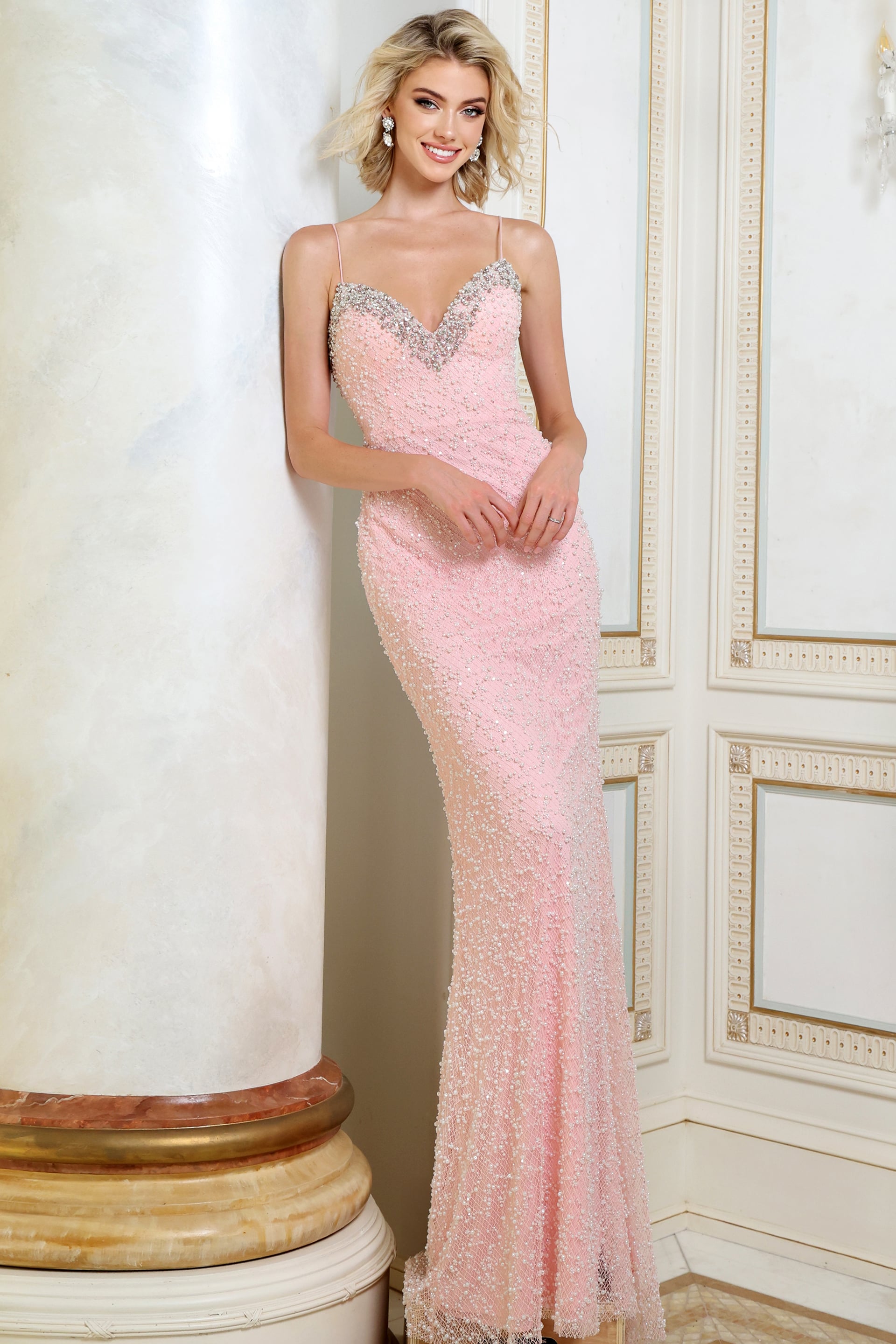 pink v neckline fitted bodice pink dress 52671