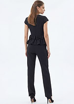 Chic sleeveless black jumpsuit with fitted bodice and wide pants
