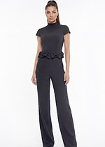 Black sleeveless jumpsuit with bow waist detail