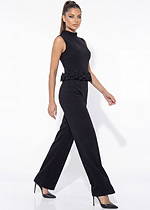 Elegant black wide leg jumpsuit with mock neckline