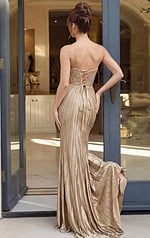 Gold Beaded Corset Gown with Lace-Up Back 53119 - Image 3