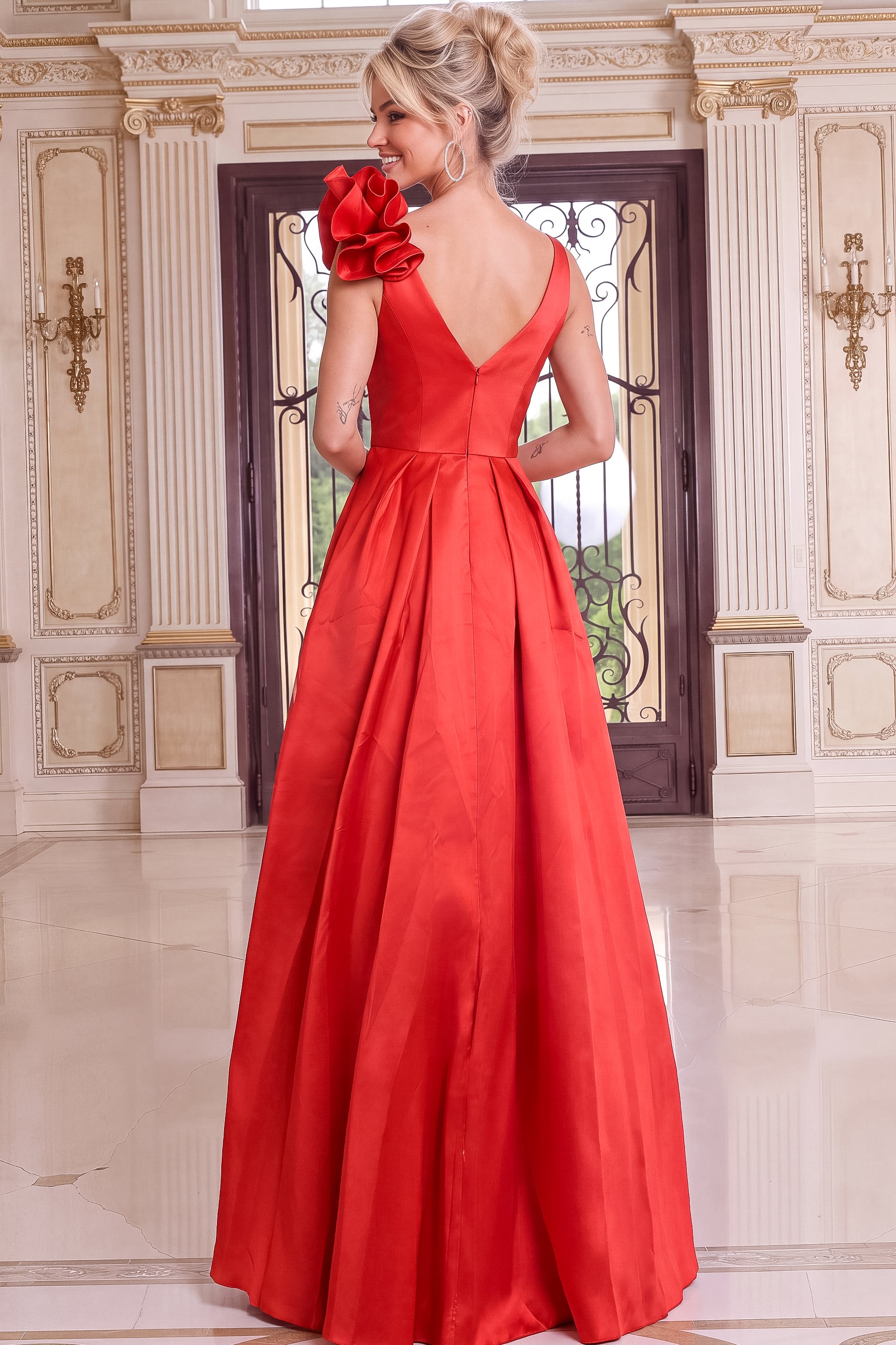 back of red taffeta dress 53137
