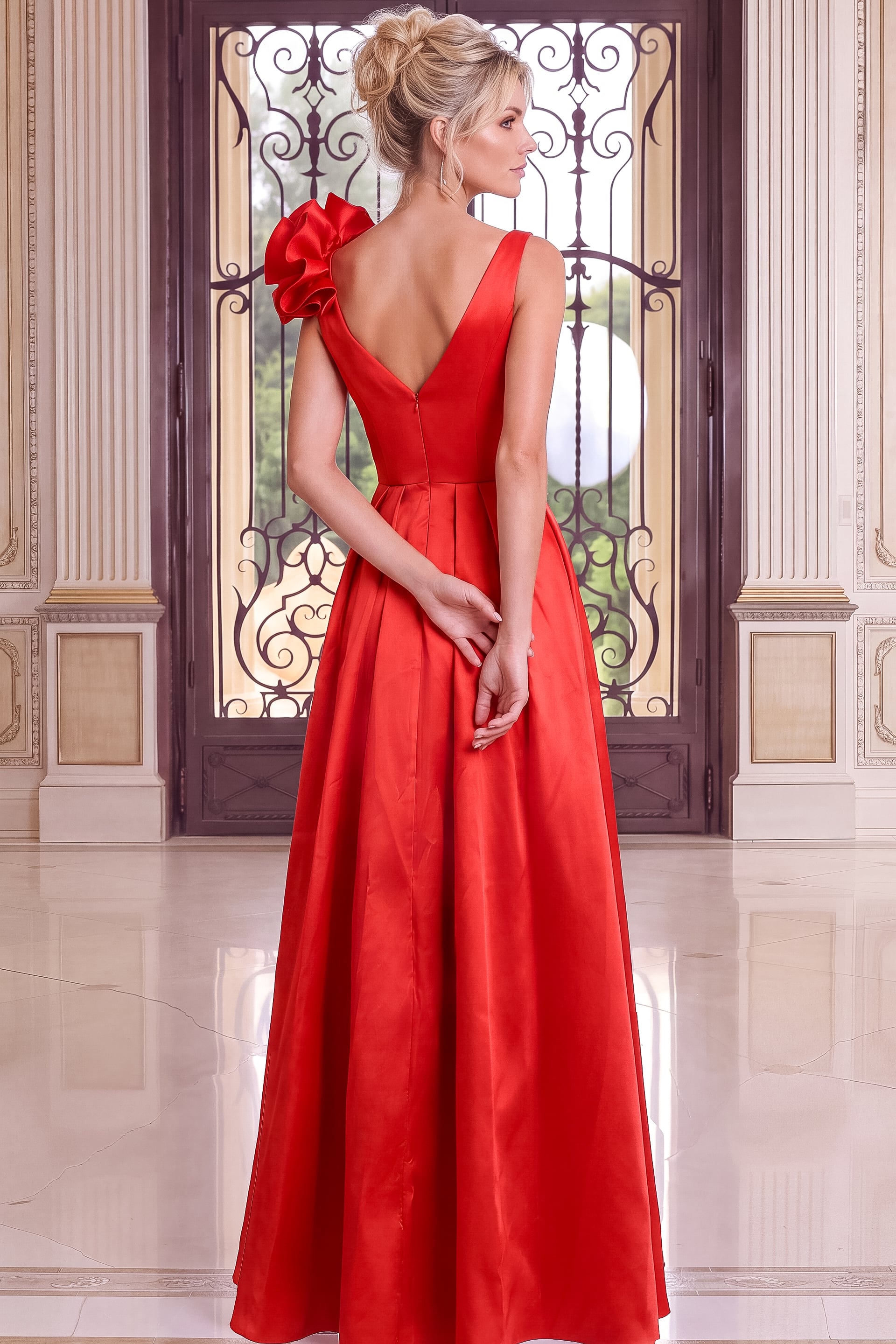 v back taffeta red dress 53137