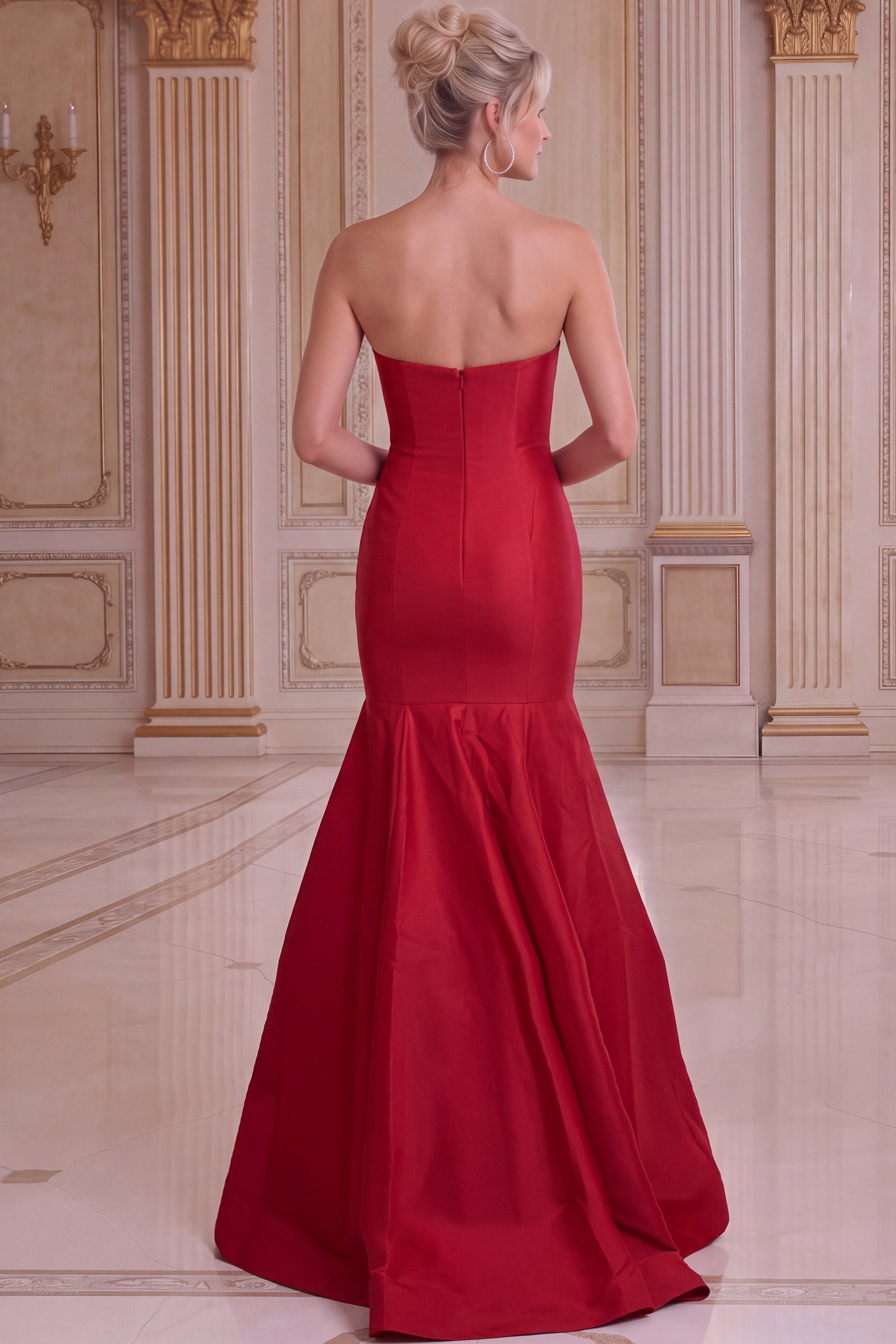 red Jovani 53140 Back view, mermaid silhouette